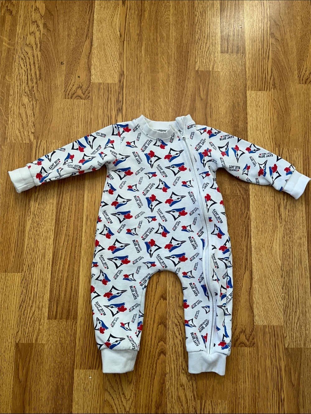 Official Blue Jays MLB White Footed One-Piece with‎ Red & Blue Print size 12